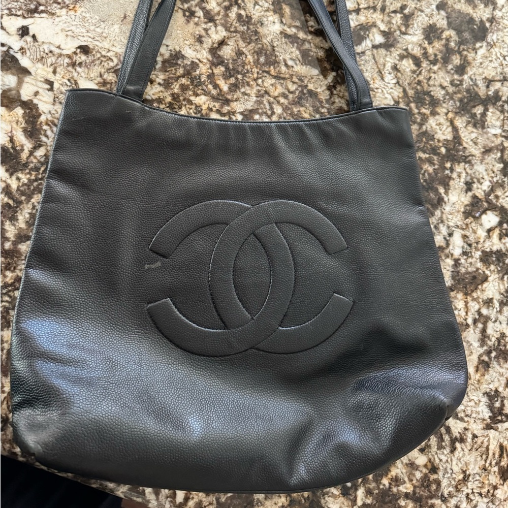 Chanel leather black tote great condition